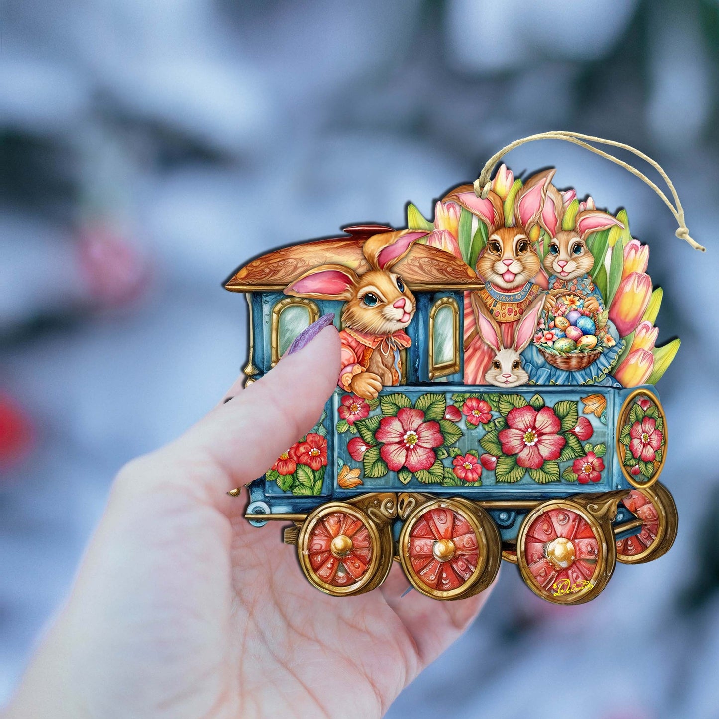 Easter Bunny Train Wooden Ornaments by G. DeBrekht Easter Spring Decor - 8652781