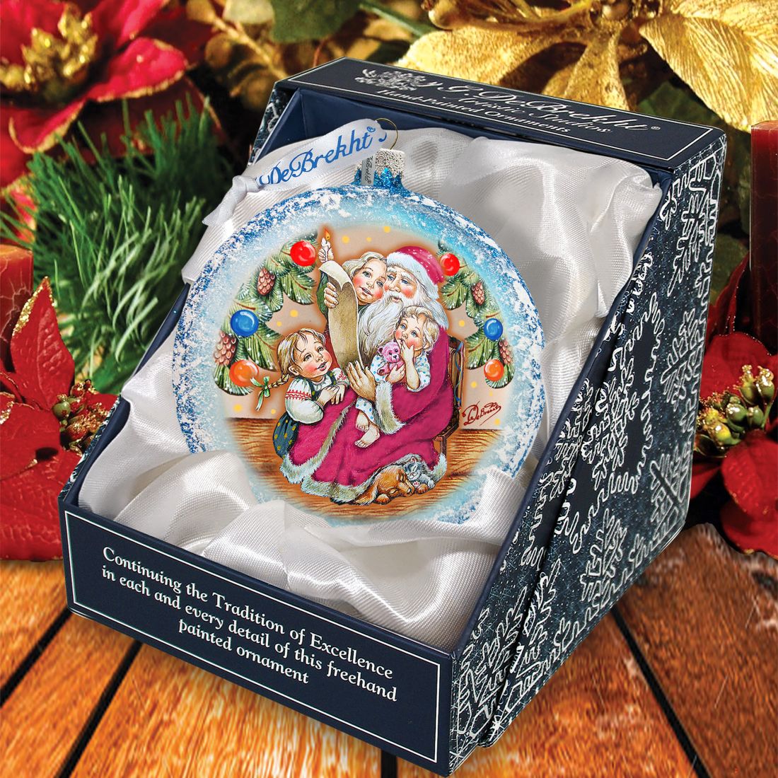 Santa List Circle Glass Ornament by G. DeBrekht - Christmas Santa Snowman Decor - 744-011