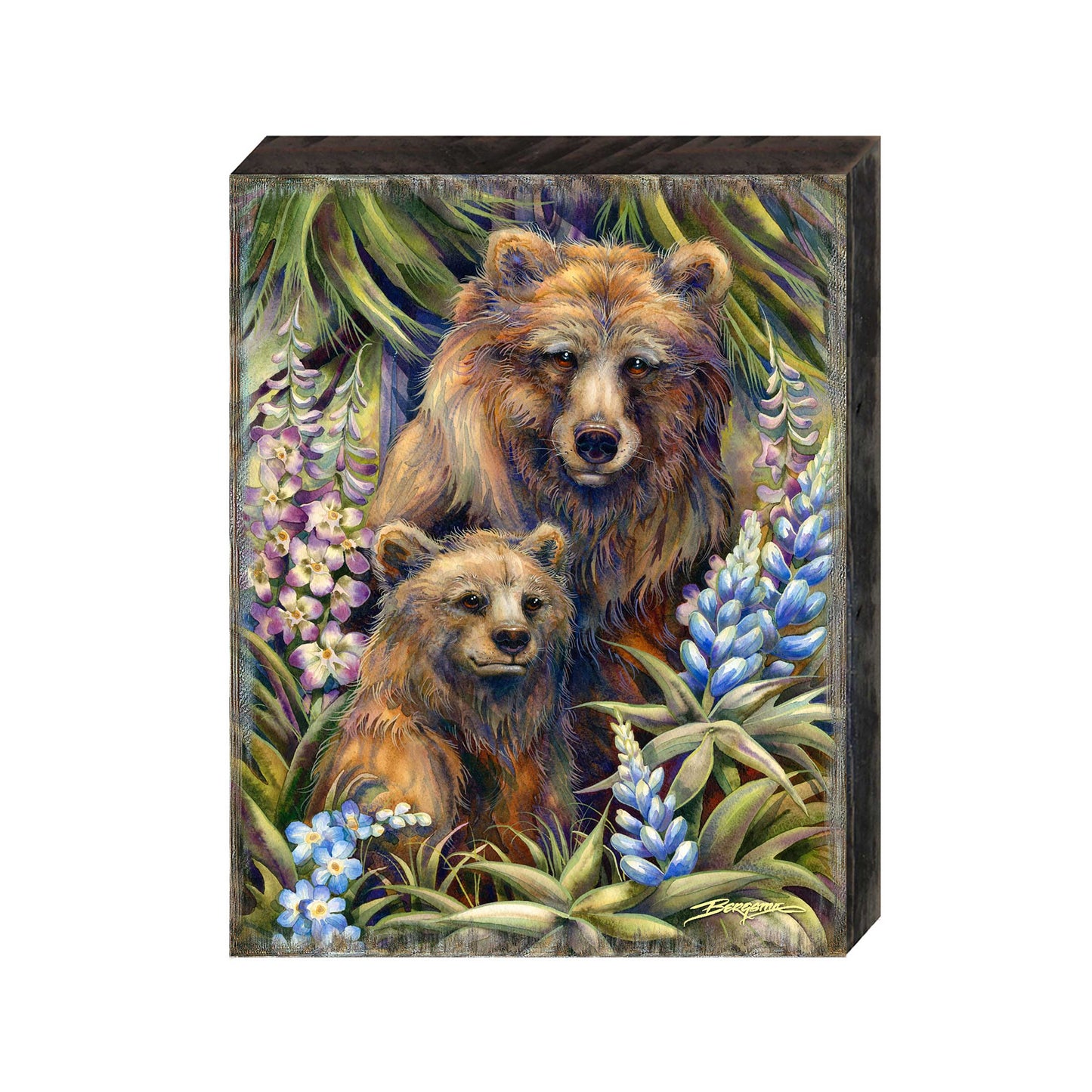 Grin & Bear it Grizzly Mother & Cub Wooden Wall Art by J. Bergsma - Nature Wildlife Decor - 85922947B-JB