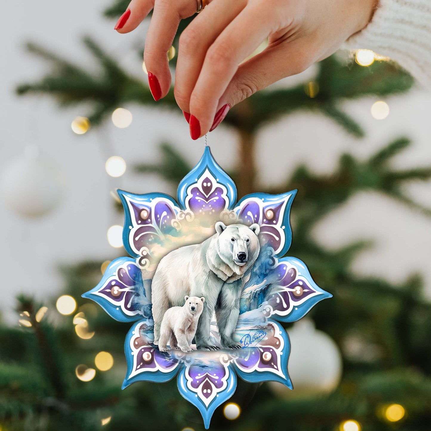 Polar Bear Snowflake Wooden Ornaments by G. Debrekht - Nature Wildlife Decor - 8688408