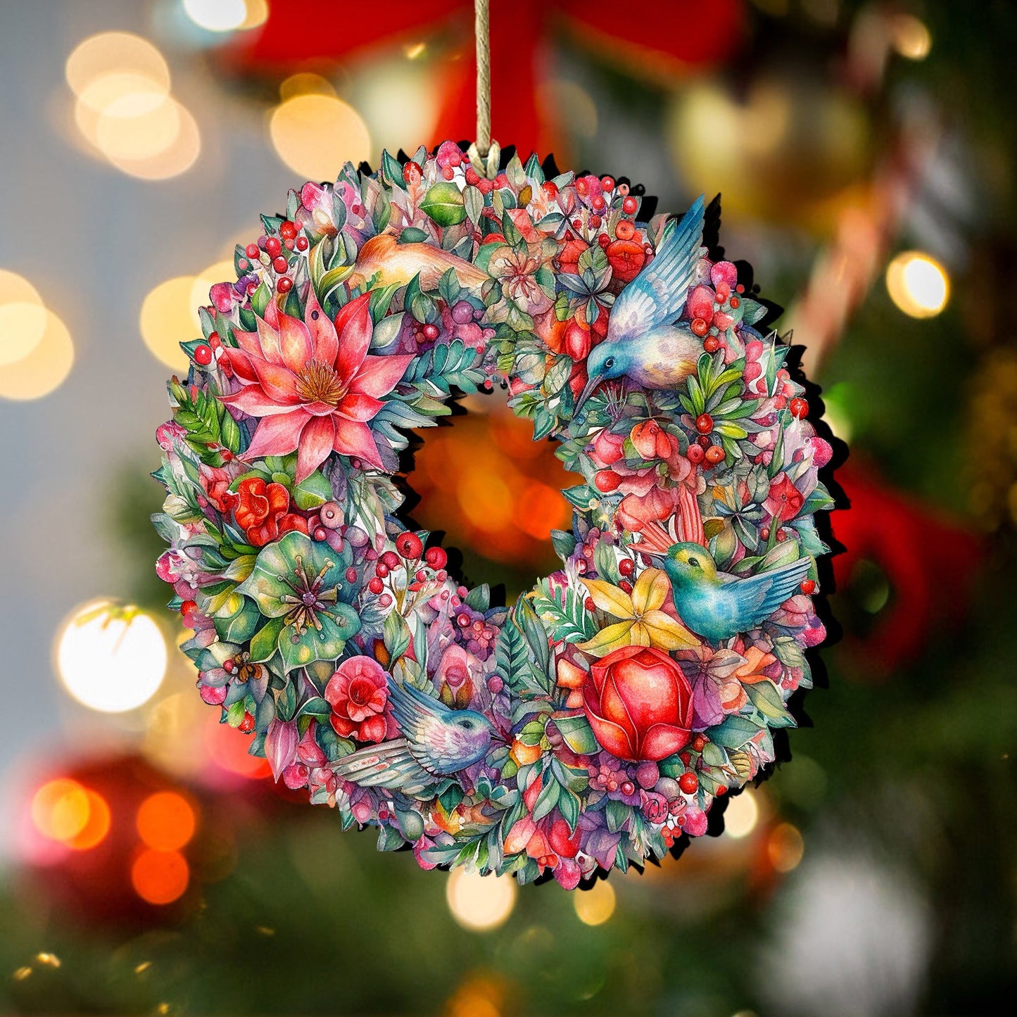 Summer Blooms Wreath Wooden Ornaments by G. Debrekht Christmas Decor - 8611072