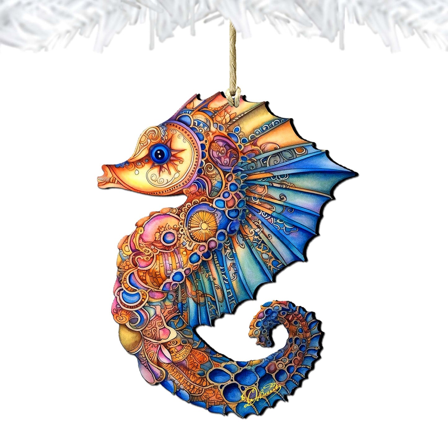 Nautical Christmas Ornaments - Mosaic Seahorse Wooden Ornaments by G.Debrekht Coastal Holiday Decor - 8688191