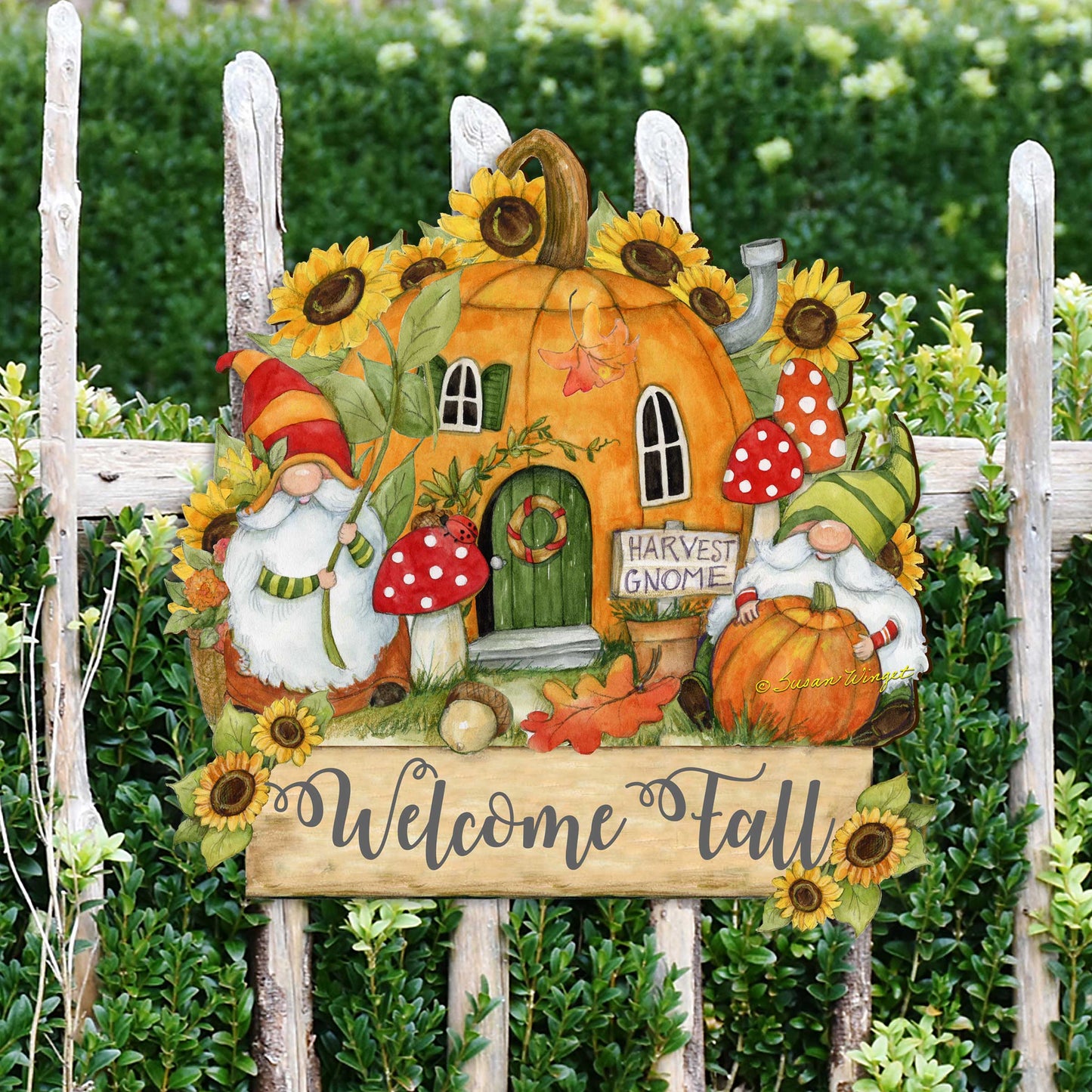 Outdoor Garden Stake Fall Decoration - Front Yard Gnome Welcome Sign - Backyard Decor - Cornucopia Garden Decor - Harvest Handmade Gift - Autumn Front Yard Decor by Susan Winget - 8471209M-SW