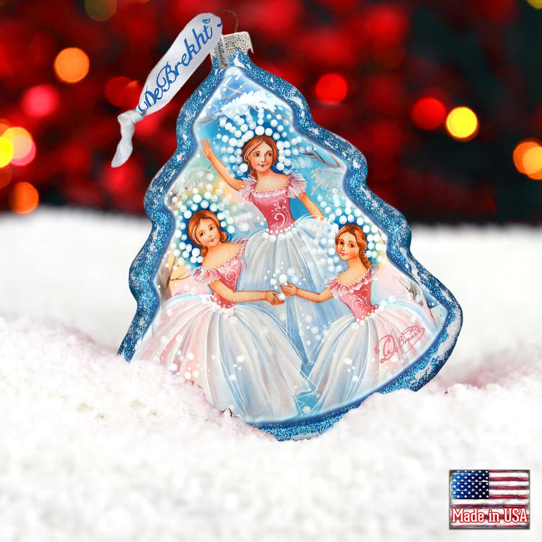 Snowflakes Tree Glass Ornament by G. DeBrekht - Christmas Santa Snowman Decor - 762-027