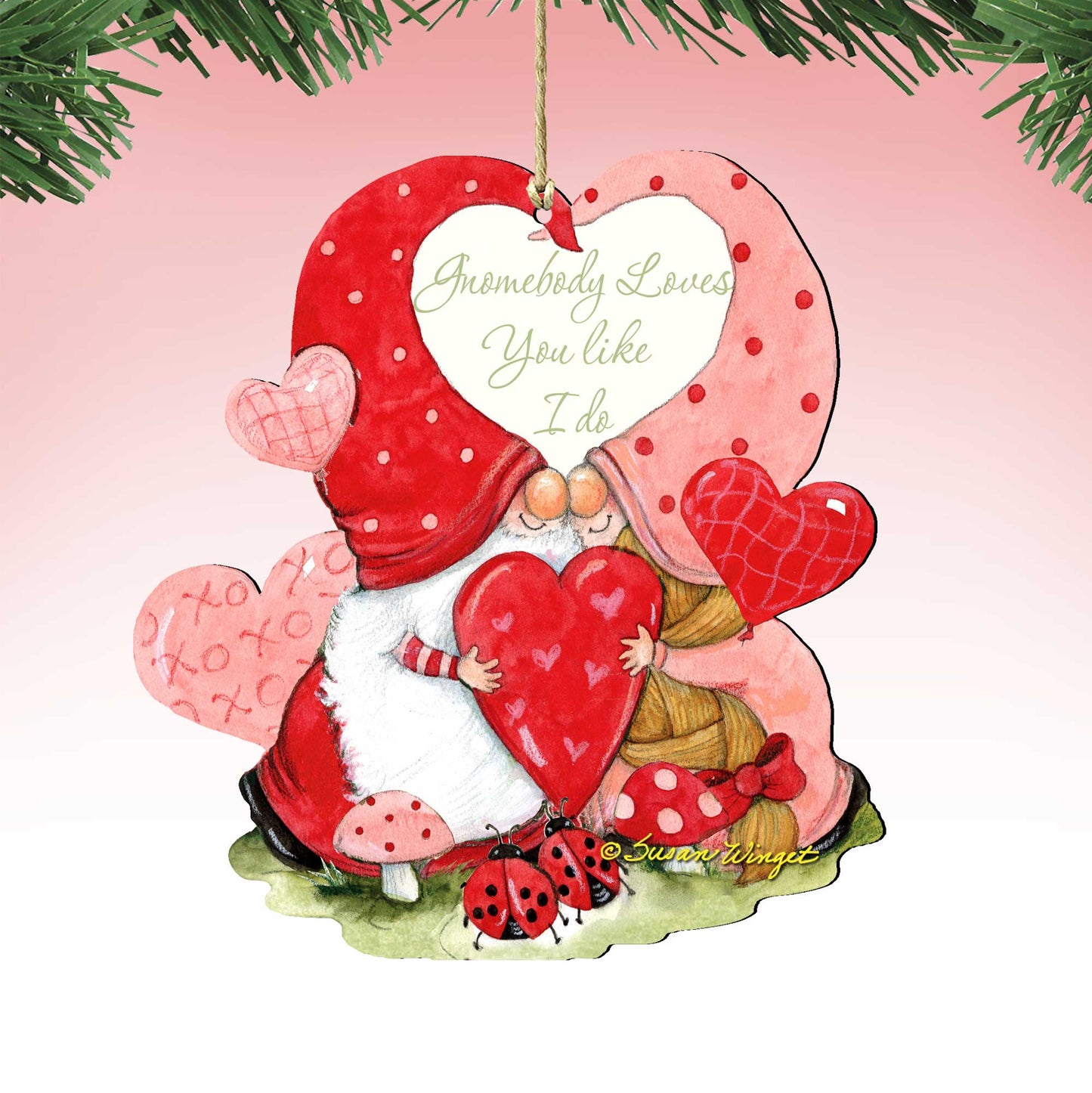 Valentine Gnome Wooden Ornaments by Susan Winget - Love Family and Kids Decor - 8471122-SW