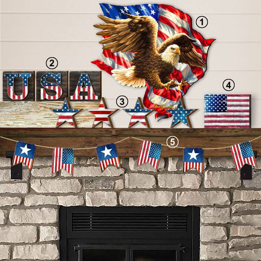 American Patriotic Composition Set of 15 Wall Block - American Patriotic Decor - 852760-S15