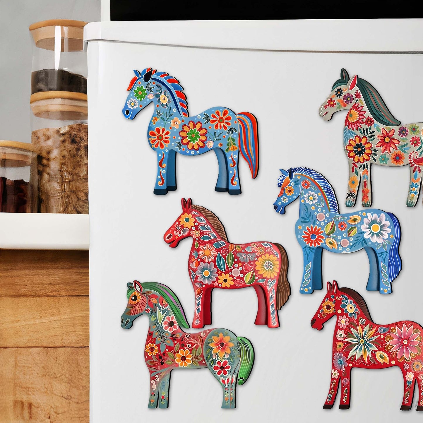 Danish Horses Decorative Wooden Magnets Set of 6 by G. Debrekht - Love Family Decor - 8090075G-S6