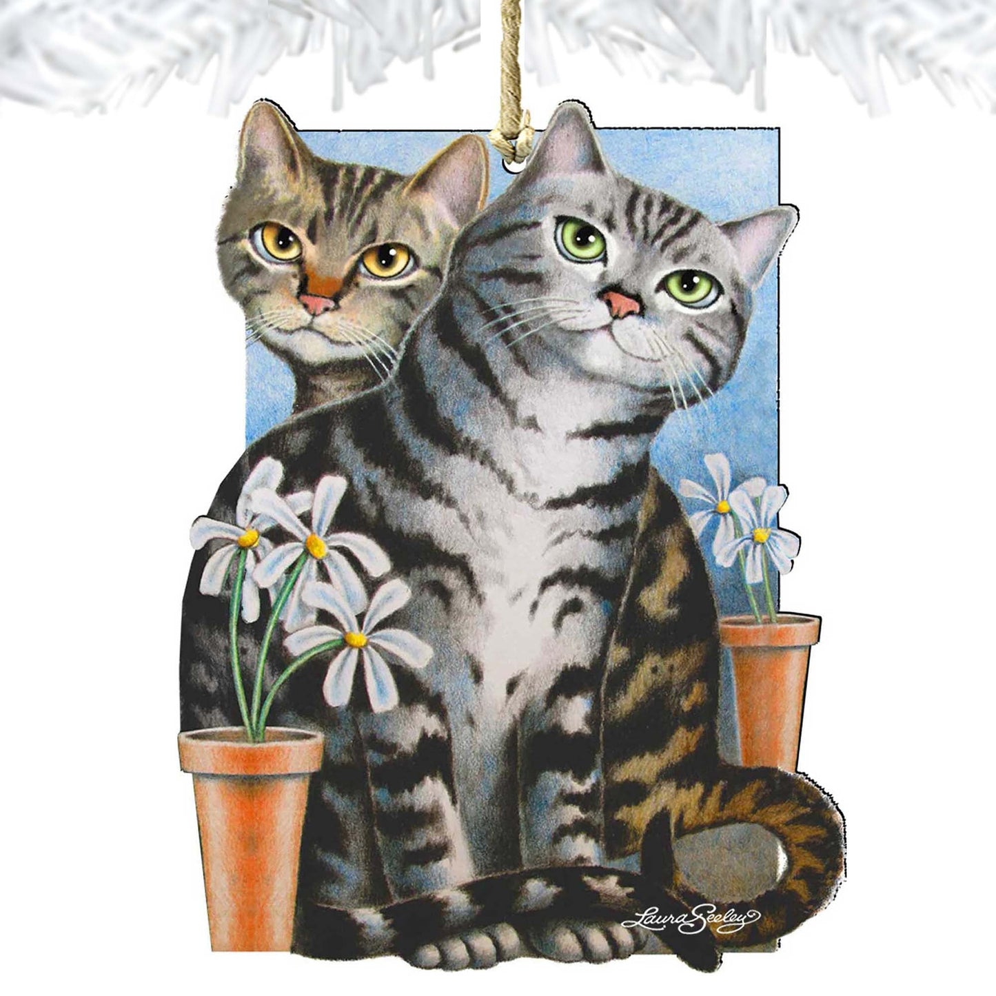Silver N Gold Cat Wooden Ornaments by Laura Seeley - Pets Dog and Cats Decor - 8512071-LS