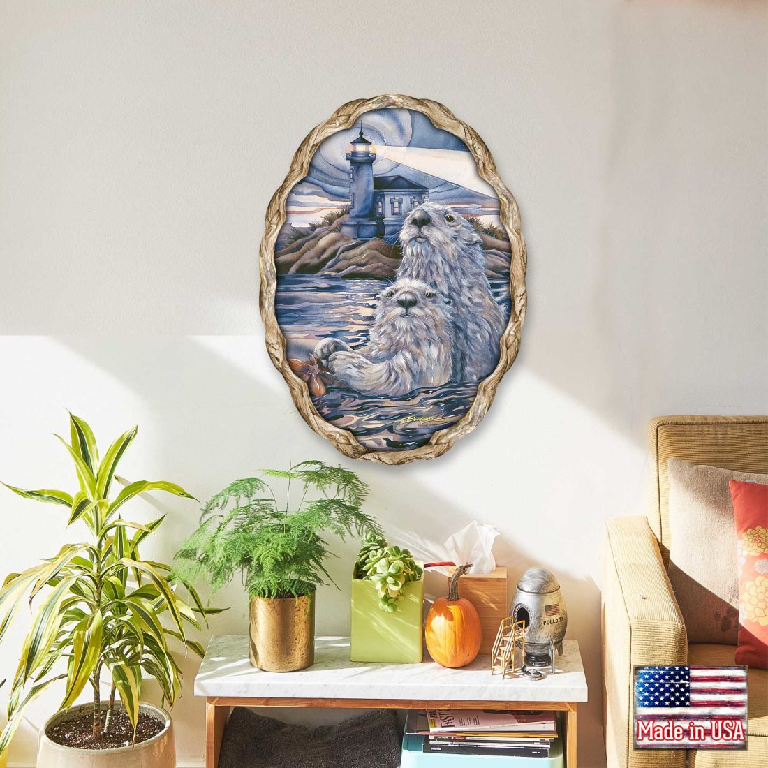 Starlight Otter Lighthouse Wall Hanger by J. Bergsma - Coastal Sea-Life Decor - 8591572W-JB