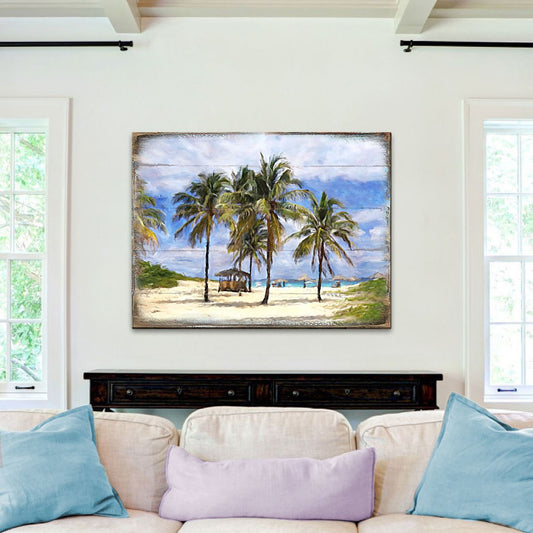 Sowder Palm Trees Beach Wood Wooden Coastal Wall Art by Nature Wonders - Coastal Sea-Life Decor - 95258B