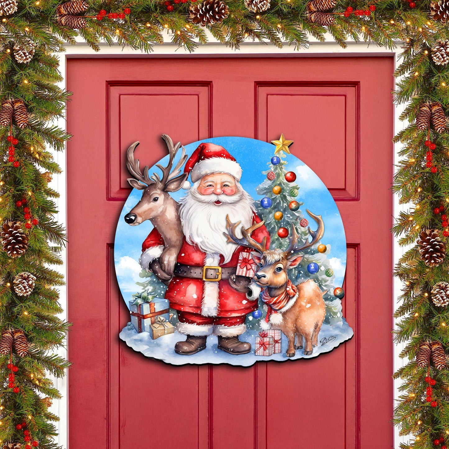 Santa with Reindeers Holiday Door Decor  by G. Debrekht - Christmas Decor - 8611032H