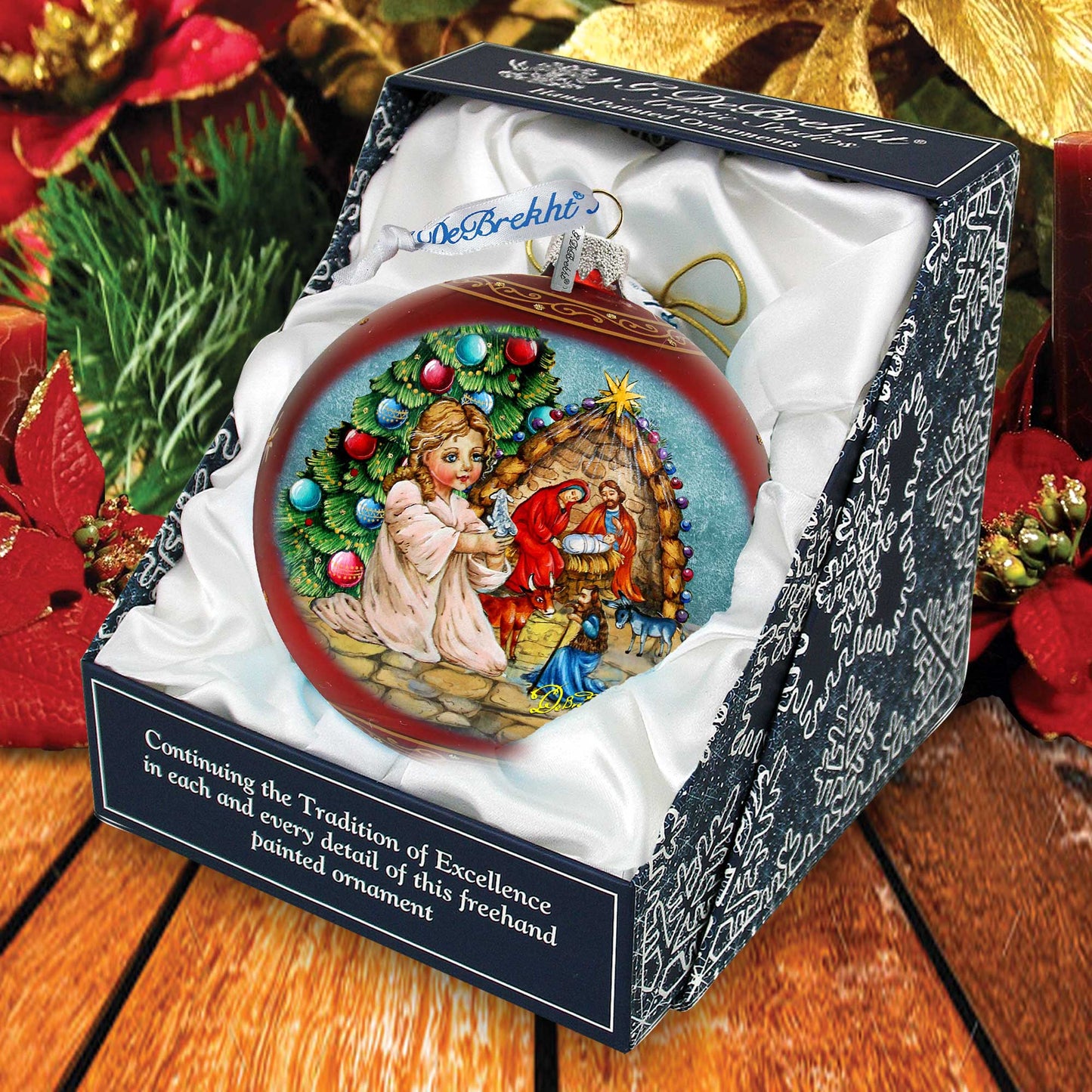 Christmas Miracle Lg Glass Ornament in Red by G.Debrekht - Nativity Holiday Decor - 73929R