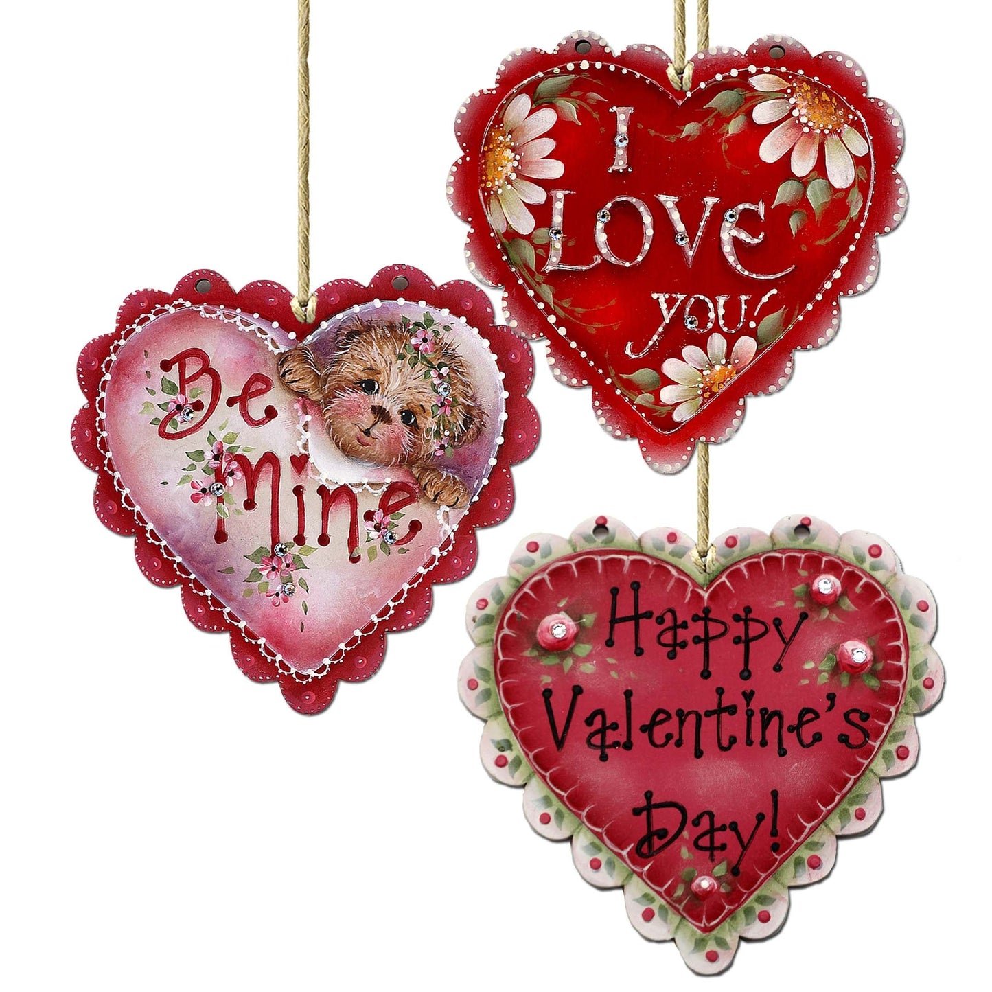 Hearts of Love Wooden Ornaments Set of 3 by G. Debrekht - Love Family Decor - 8091054-S3