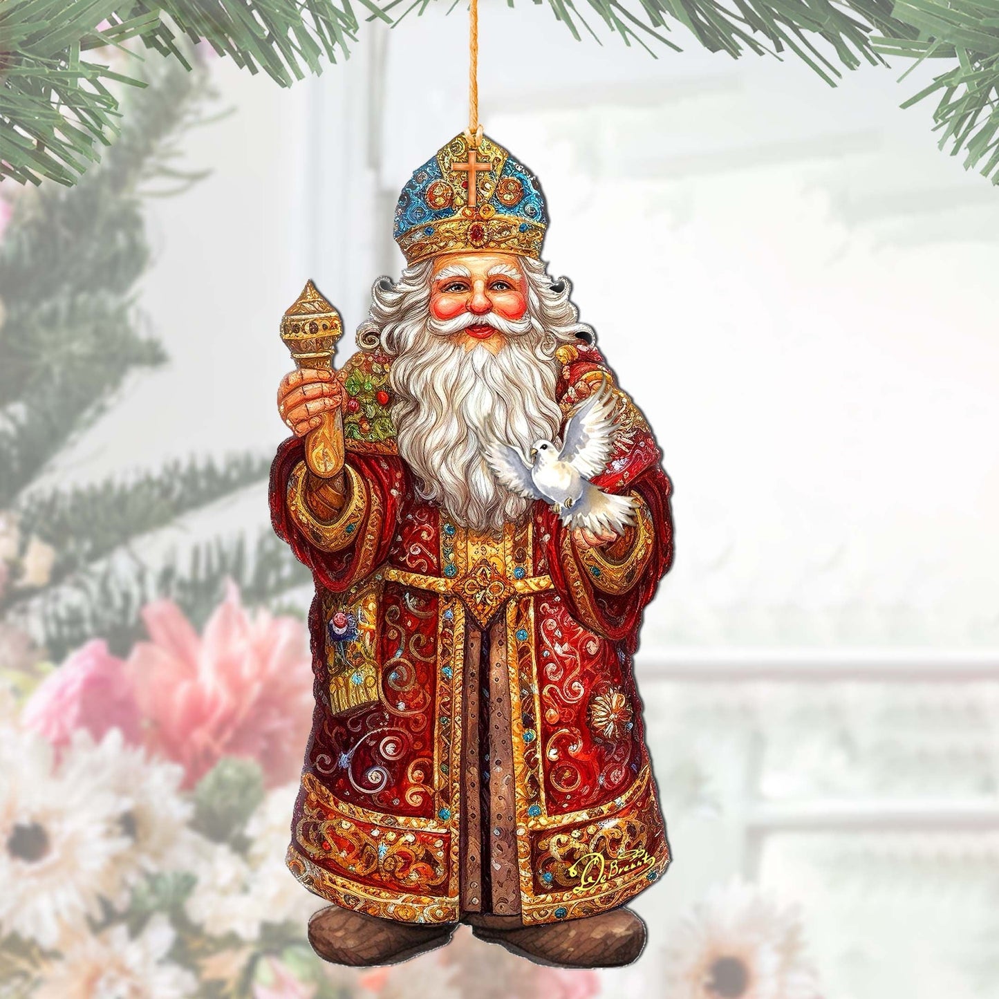 Santa's Dove of Hope Wooden Ornaments by G. Debrekht - Christmas Santa Snowman Decor - 8691416