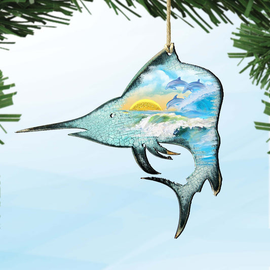 Marlin Fish Wooden Ornaments by G. DeBrekht - Coastal Holiday Decor - 8198533