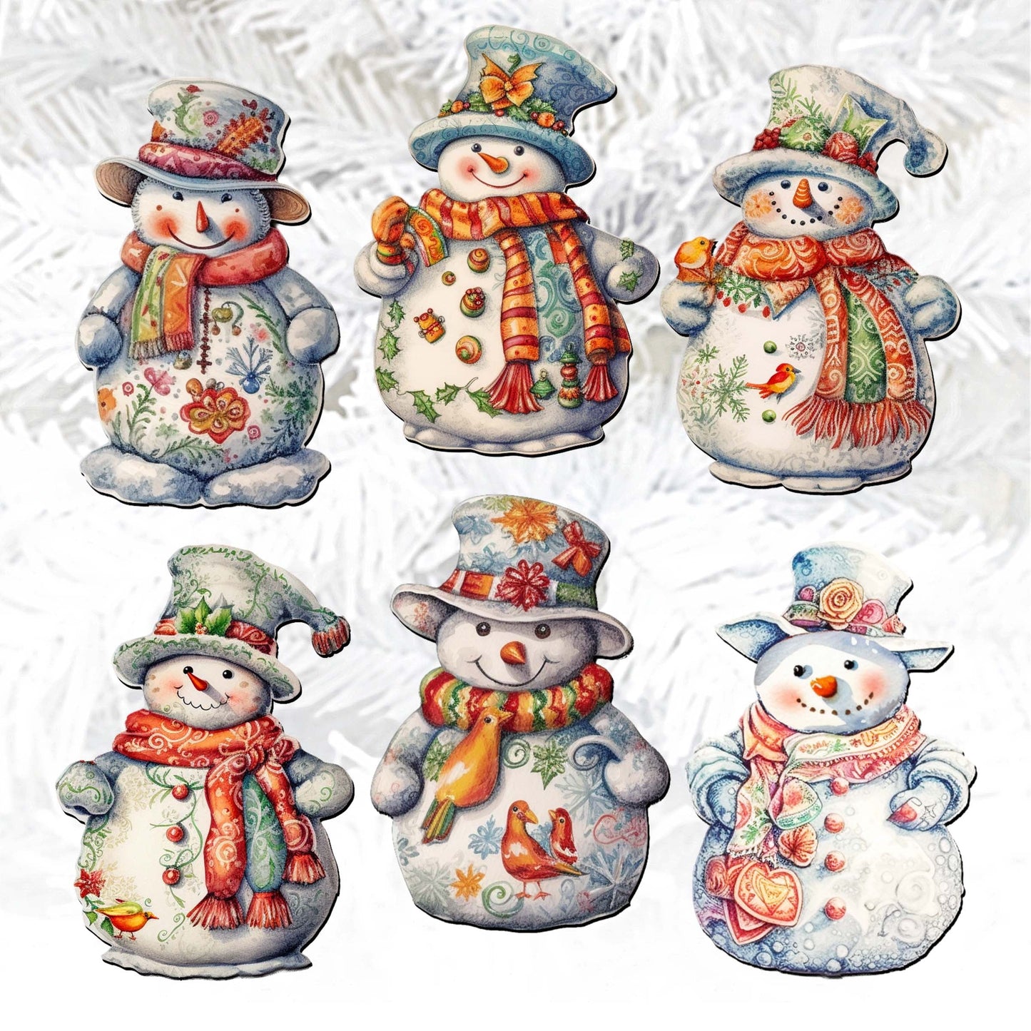 Snowman Decorative Wooden Clip-on Ornaments Set of 6 by G. Debrekht - Christmas Decor - 8090023C-S6