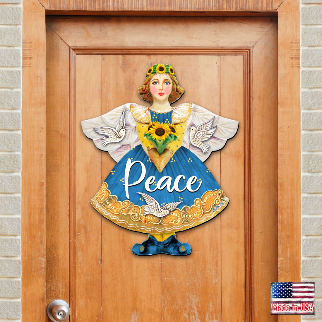 Peace for Ukraine Angel Door Hanger - International Decor - 8157616-3H