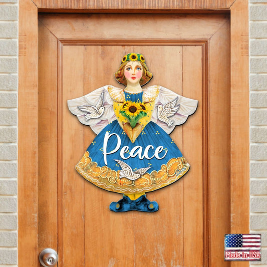 Peace for Ukraine Angel Door Hanger - International Decor - 8157616-3H