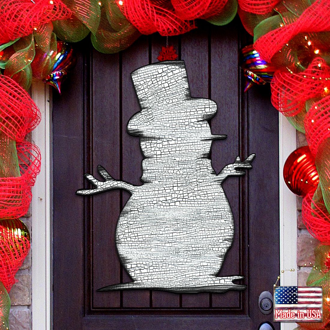 Rustic Happy Snowman Door Decor - Christmas Santa Snowman Decor - 8198801H