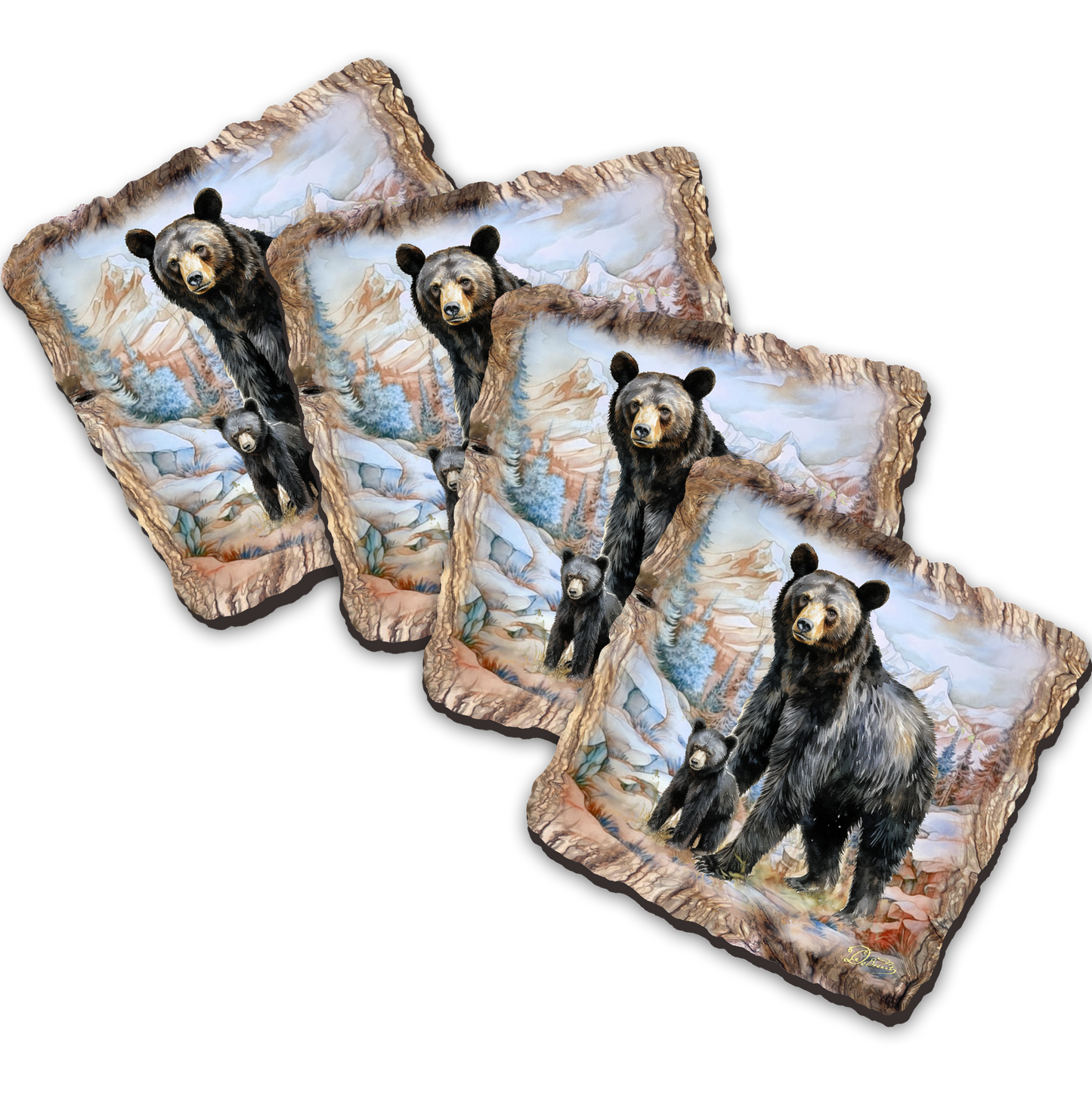 Black Bear Wooden Cork Coasters Gift Set of 4 by Nature Wonders Nature Wildlife Decor  - 95398C-S4