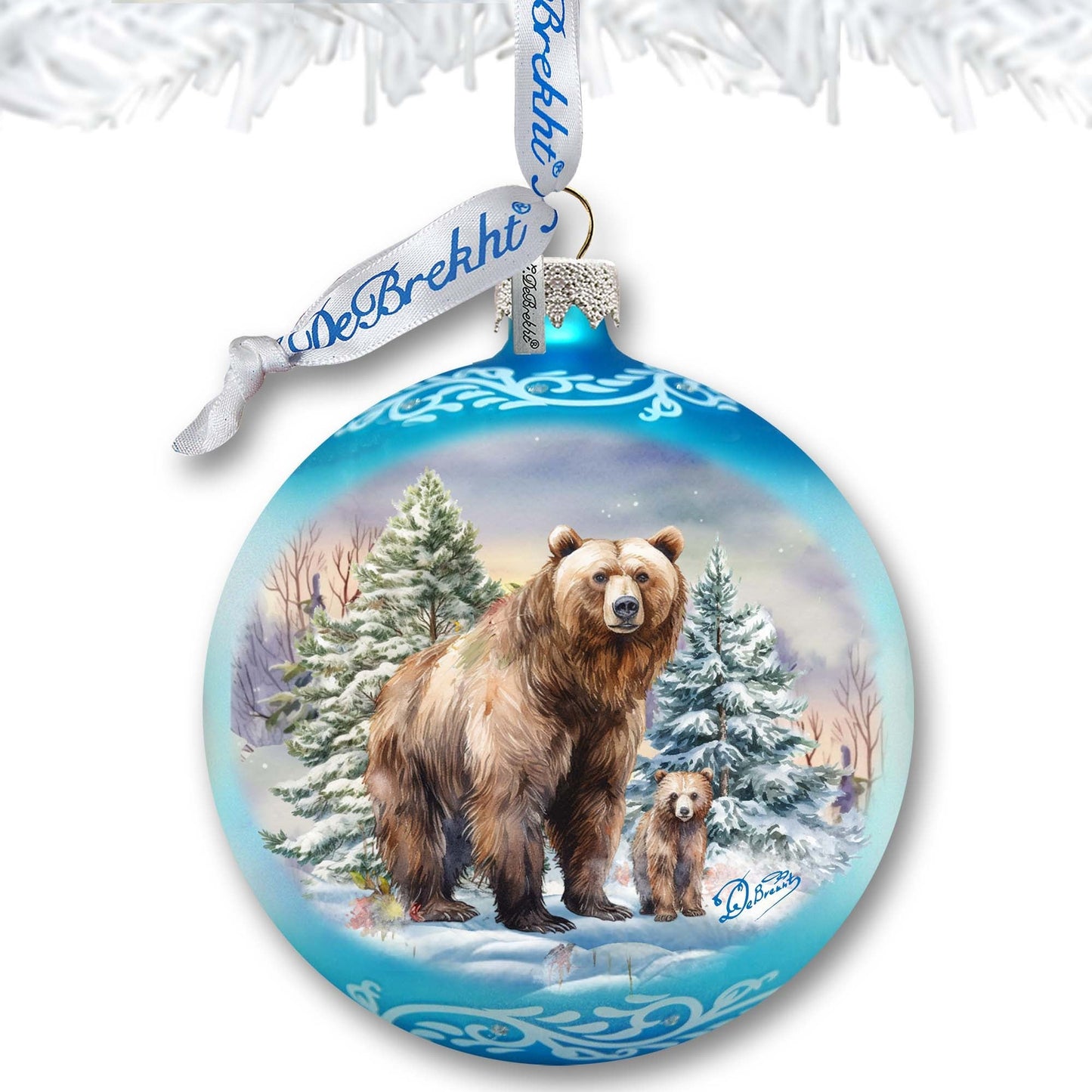 A Love for All Seasons: Grizzly Bears Ball Glass Ornament by G. Debrekht - Wildlife Holiday Decor - 73382