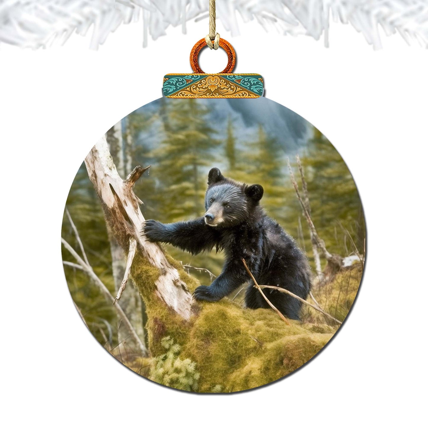 Playful Black Bear Cub Wooden Ornaments by G.Debrekht - Wildlife Holiday Decor - 870071