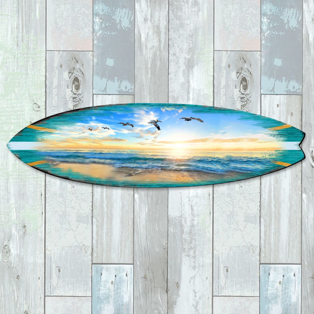 Sunset Surfboard Coastal Door Art by G. DeBrekht - Coastal Sea-Life Decor - 8490103HS