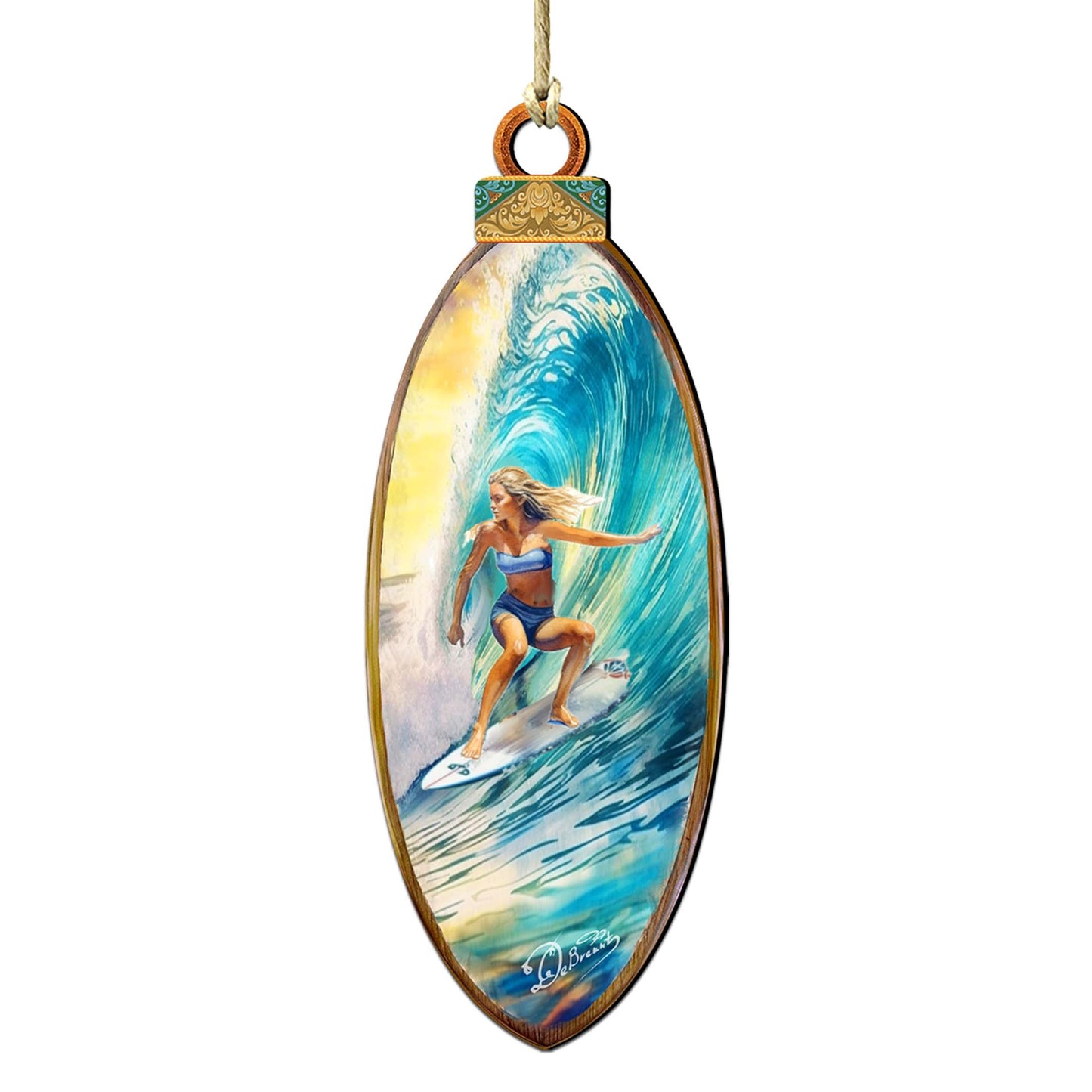 Nautical Christmas Decor - Surfer Girl's Ride Wooden Ornaments by G. Debrekht Coastal Holiday Decor - 8688176