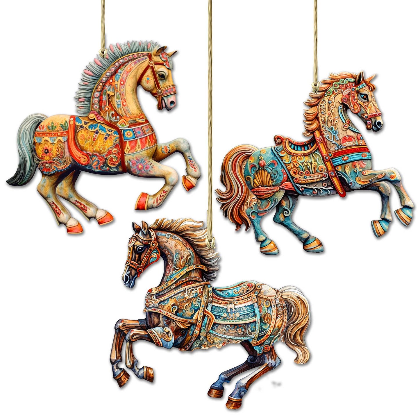 Ornamental Horses Wooden Ornaments Set of 3 by G. Debrekht - Christmas Decor - 8100193S3