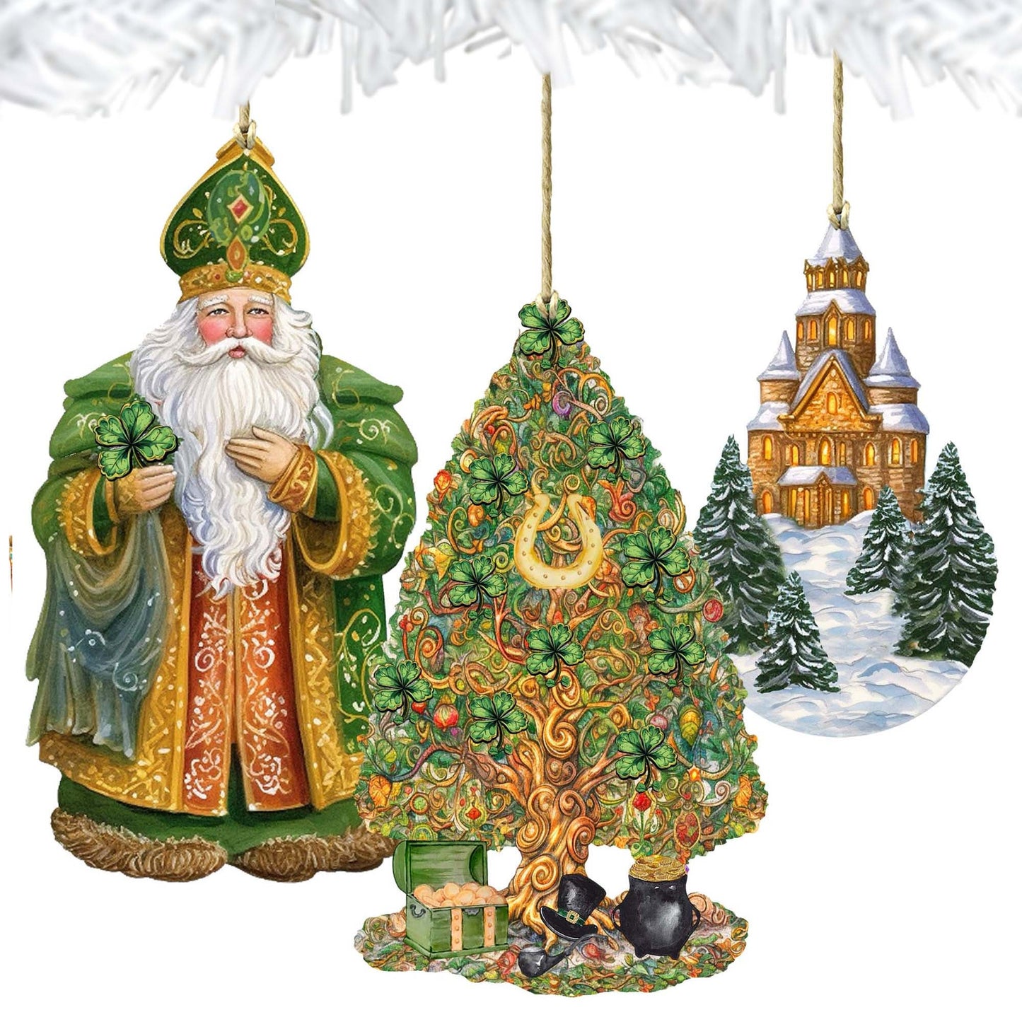 Santas Around the World - Irish Inspired Santa - Wooden Ornaments Set of 3 by G. DeBrekht Christmas Santa Snowman Decor - 8091306S3