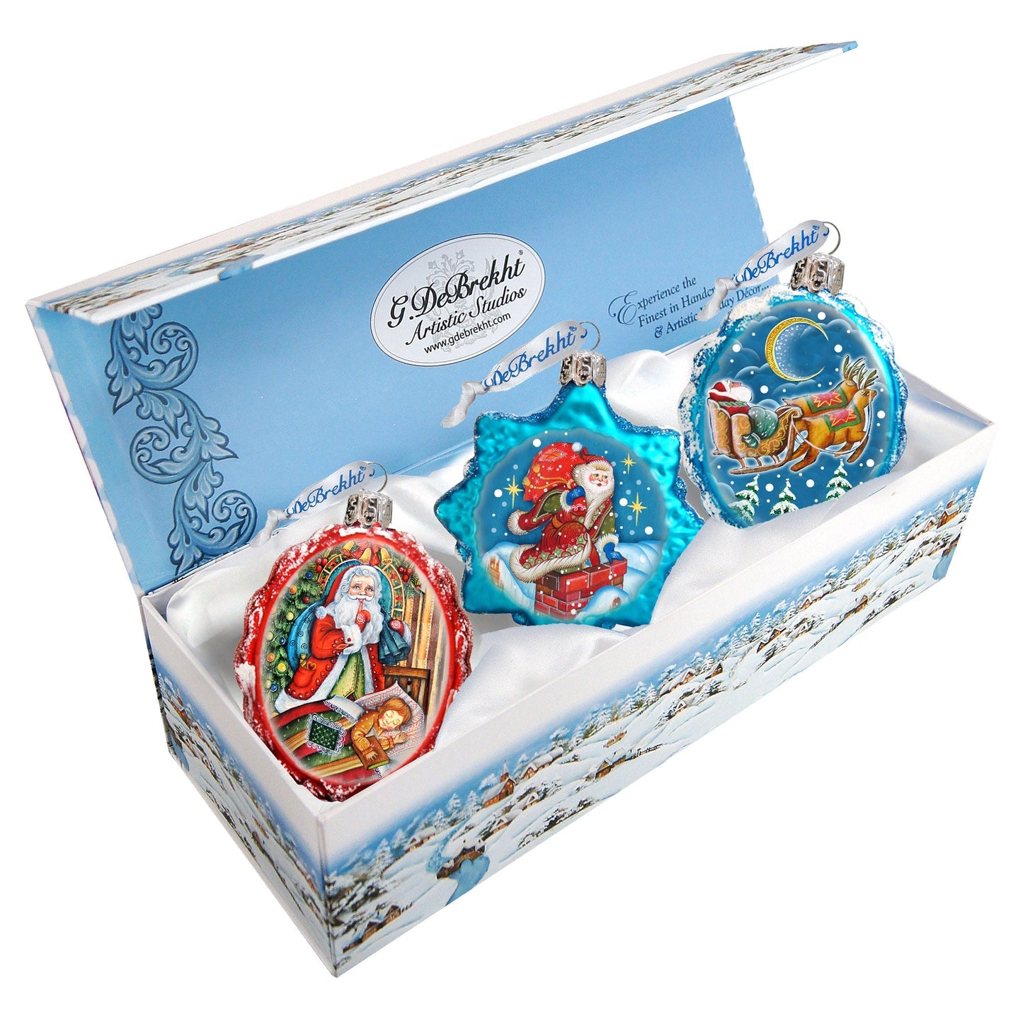 Christmas Night Mercury Glass Ornaments Set of 3 by G. DeBrekht - Christmas Santa Snowman Decor - 770103-2S3