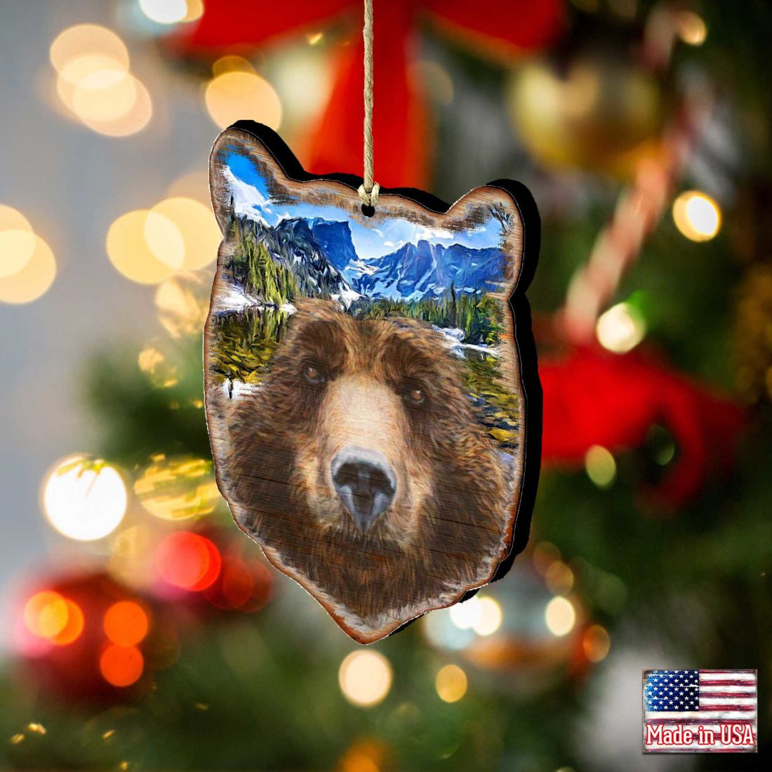 Bear Face Wooden Ornaments by G. DeBrekht - Wildlife Holiday Decor - 8198214-4