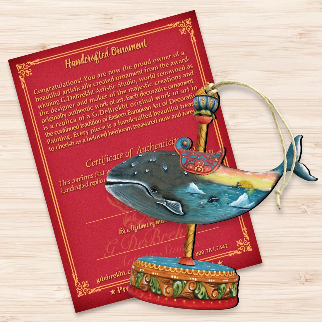 Carousel Whale Christmas Wooden Ornaments by G. DeBrekht - Carousel Holiday Decor - 8114037