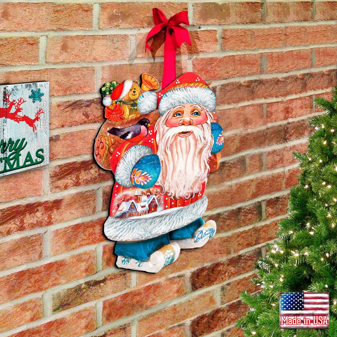 Coming to Town Santa Christmas Door Decor by G. DeBrekht - Christmas Santa Snowman Decor - 8117663H