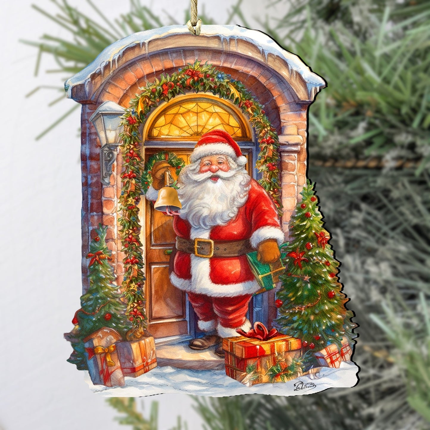 Knocking the Door Santa Wooden Ornaments by G. Debrekht Christmas Santa Snowman Decor - 8611044