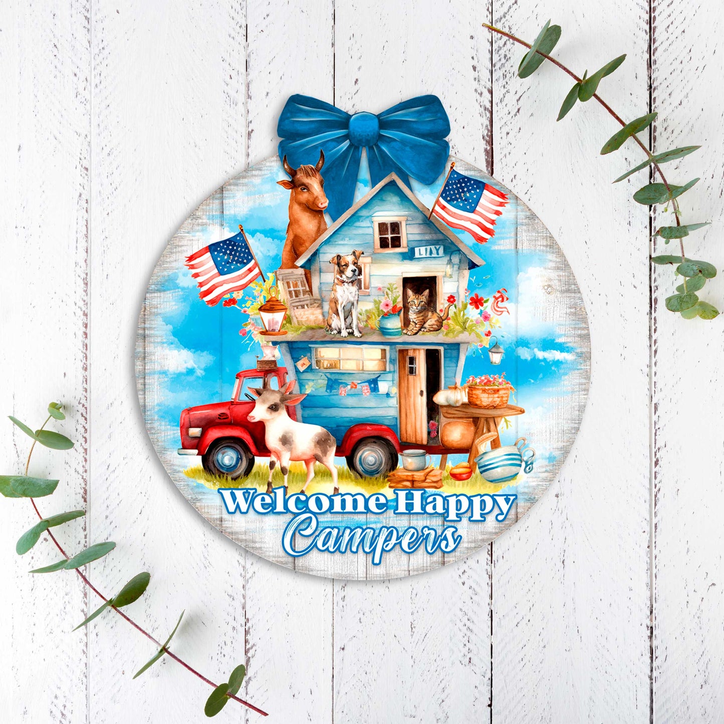 Welcome Happy Campers Sign Front door welcome sign Main entrance banner Welcome sign - Wooden front porch decor - 933114H
