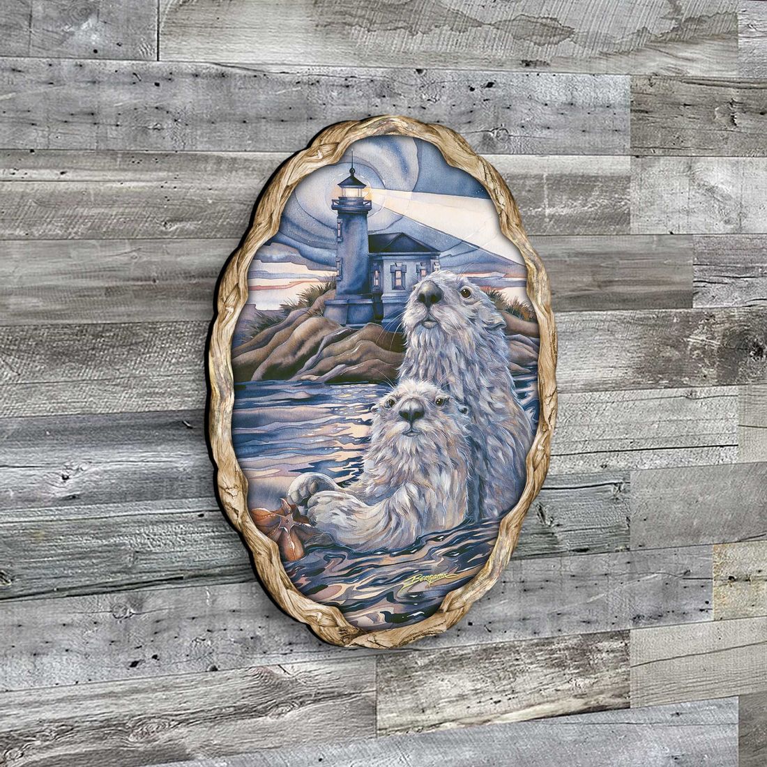 Starlight Otter Lighthouse Wall Hanger by J. Bergsma - Coastal Sea-Life Decor - 8591572W-JB