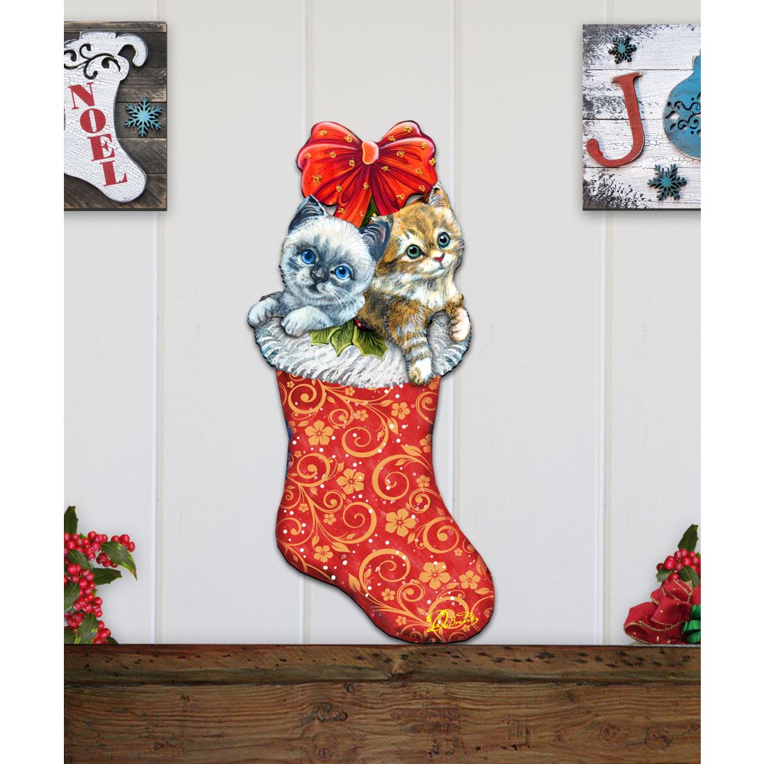 Kitty Cats Christmas Stocking Christmas Door Decor by G. DeBrekht - Christmas Santa Snowman Decor - 8114021H