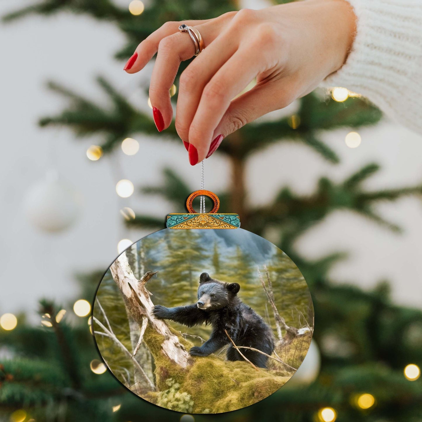 Playful Black Bear Cub Wooden Ornaments by G.Debrekht - Wildlife Holiday Decor - 870071