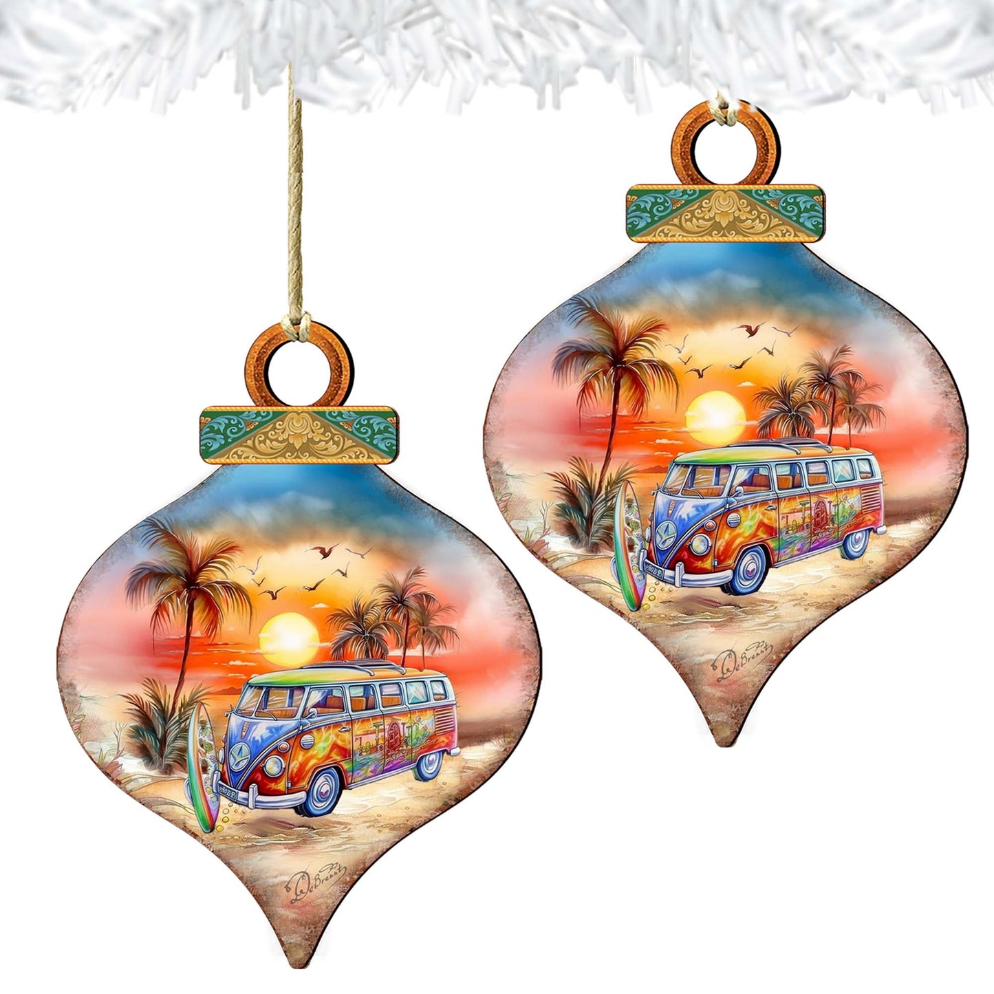 Nautical Christmas Ornaments - Sunset on the Beach Wooden Ornaments by G. DeBrekht Coastal Holiday Decor - 8688170