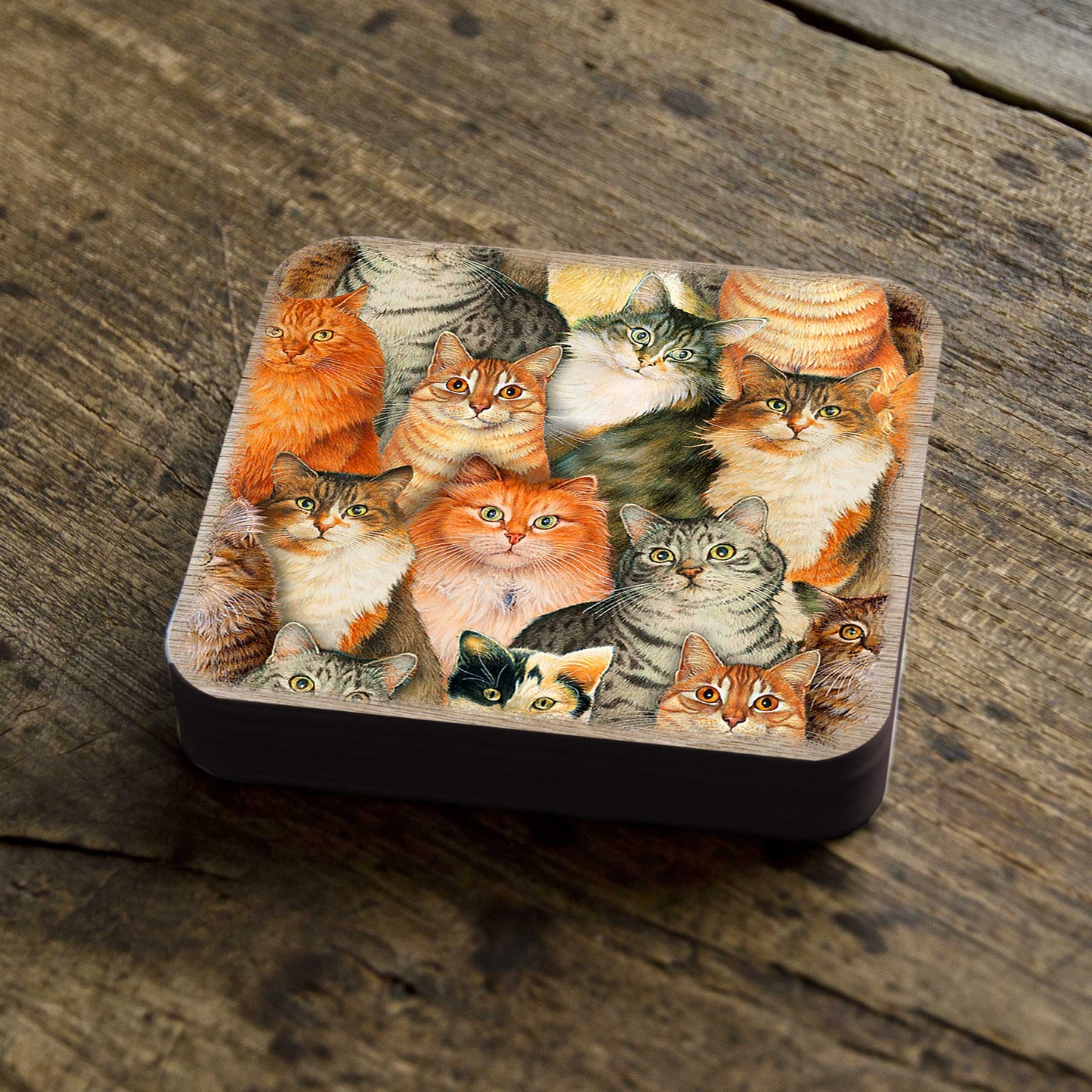 Sophisticated Cats Family Wooden Cork Coasters Gift Set of 4 - Cat Dog Pets Decor - 8199435C-S4