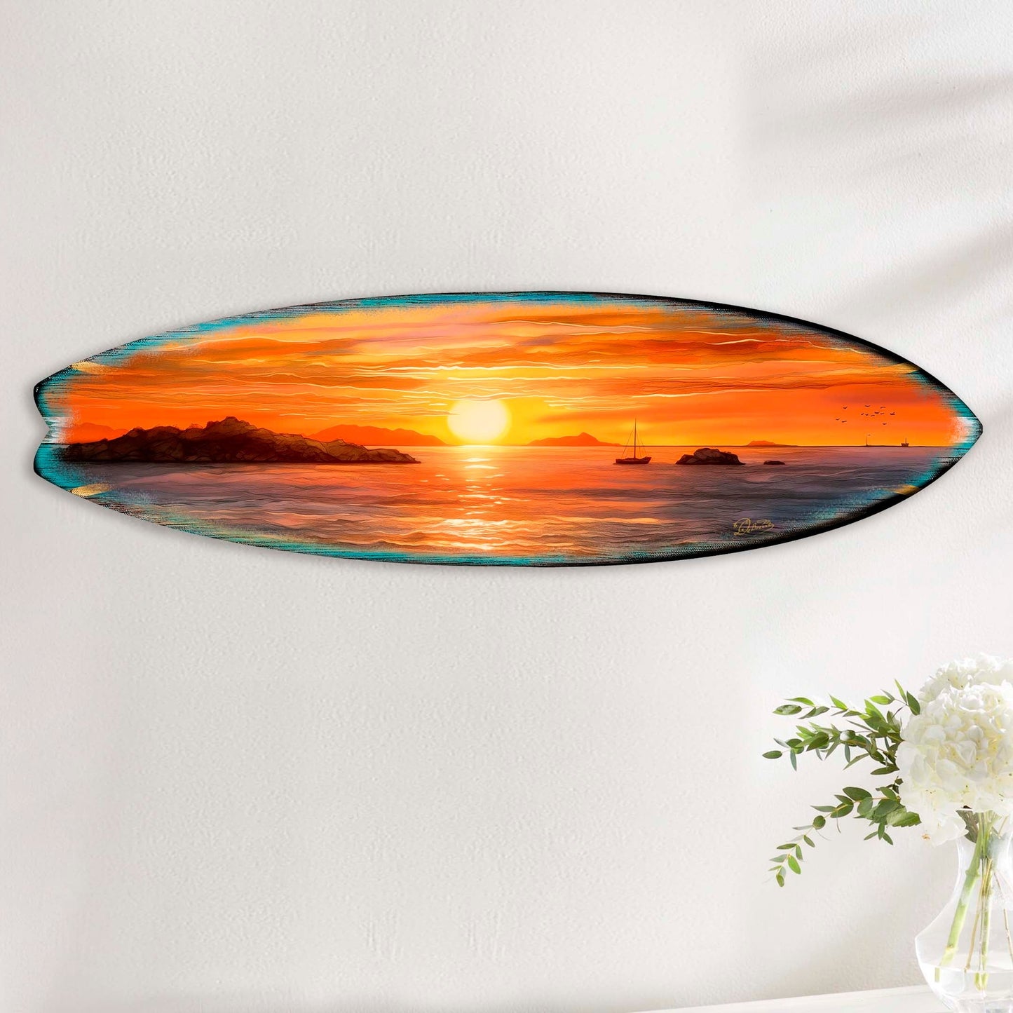 Sunset Symphony Surfboard Coastal Wall Art by G. DeBrekht - Coastal Holiday Decor - 8490133HS