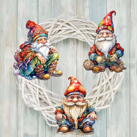 Christmas Gnomes Wooden Clip-on Ornaments Set of 3 by G. Debrekht - Christmas Decor - 8091031C-S3