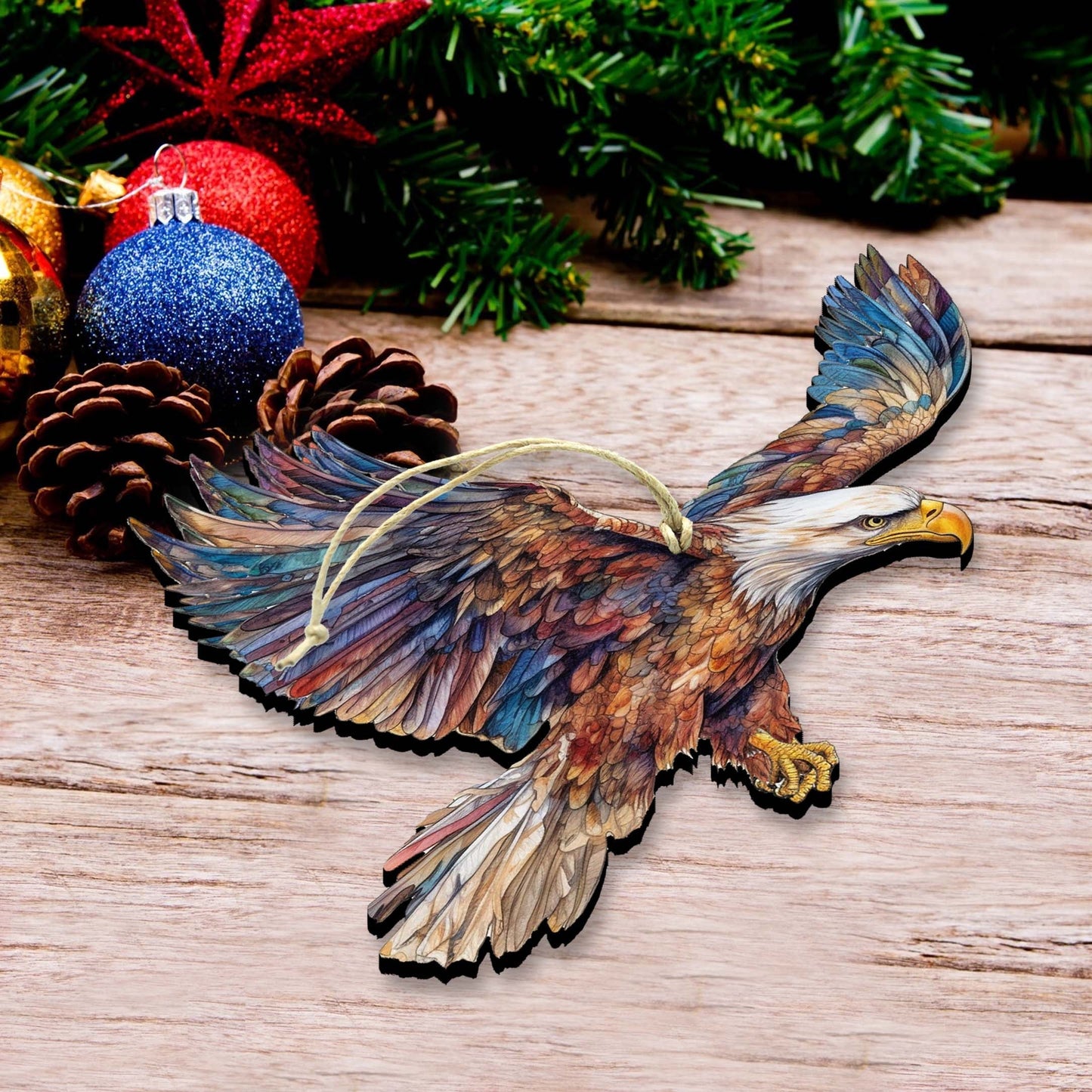 Flying Bald Eagle Wooden Ornaments by G.Debrekht - Wildlife Holiday Decor - 8710101-3
