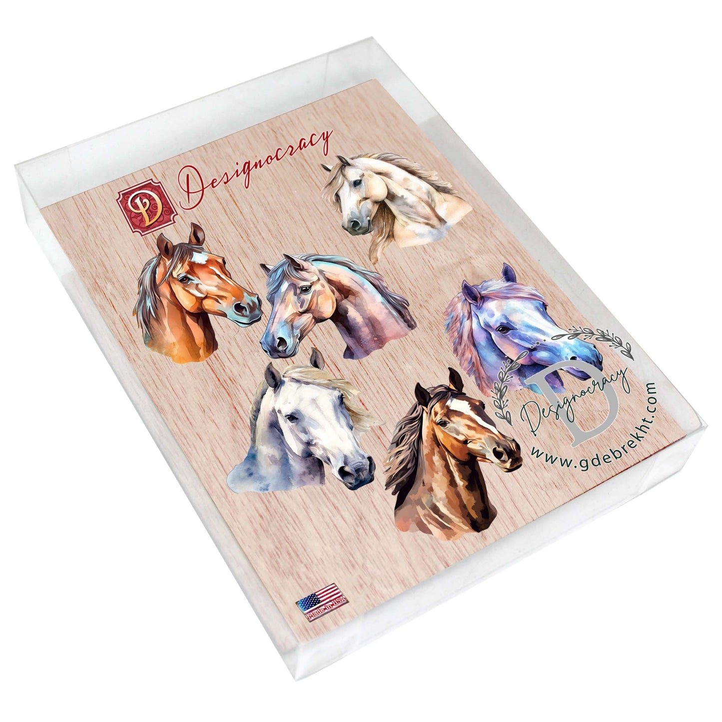 Horses Decorative Wooden Magnets Set of 6 by G. Debrekht - Wildlife Decor - 8090039G-S6