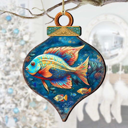 Holiday Coastal Ornaments - Exotic Fish Wooden Ornaments by G. Debrekht Coastal Holiday Decor - 8688179