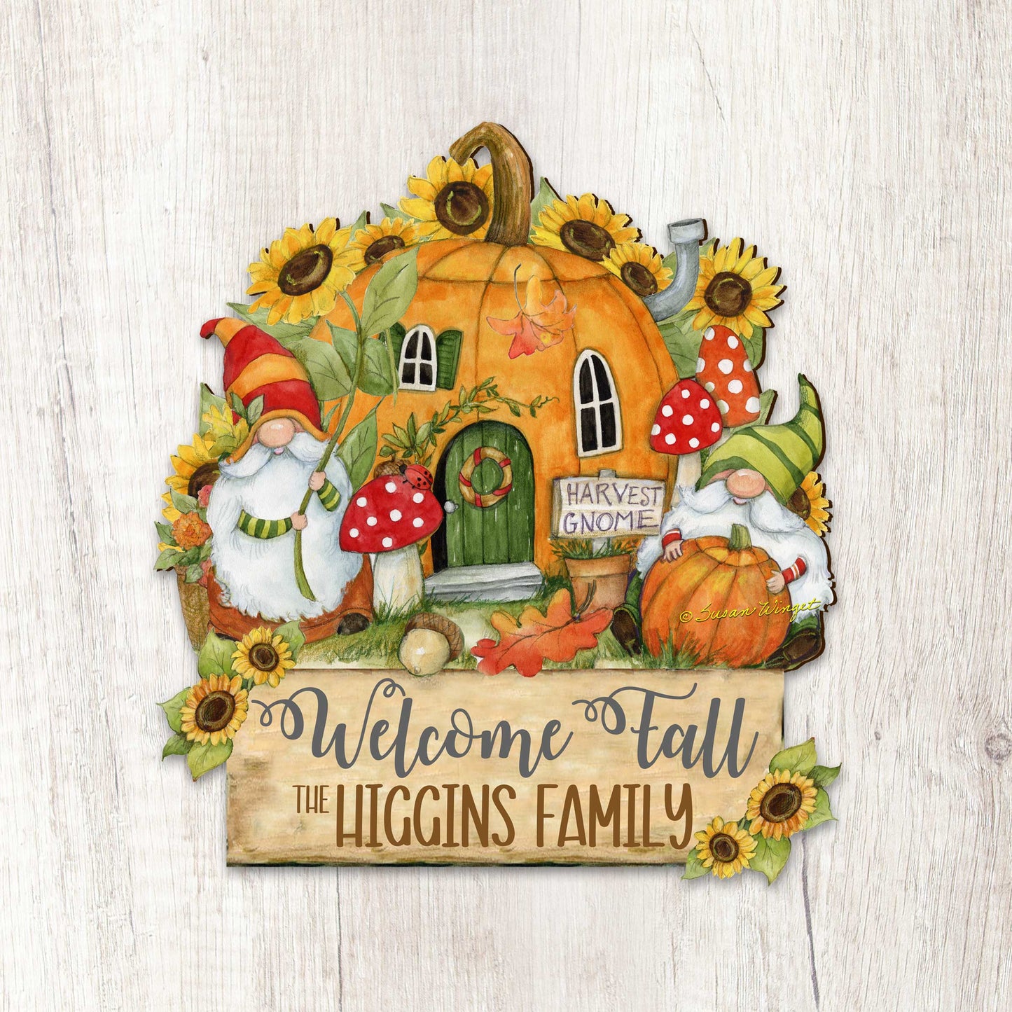 Personalized Outdoor Garden Stakes Fall Decoration - Custom Welcome Fall Backyard Decor by Susan Winget - Gnomes House - Handmade Gift 8471209MC-SW