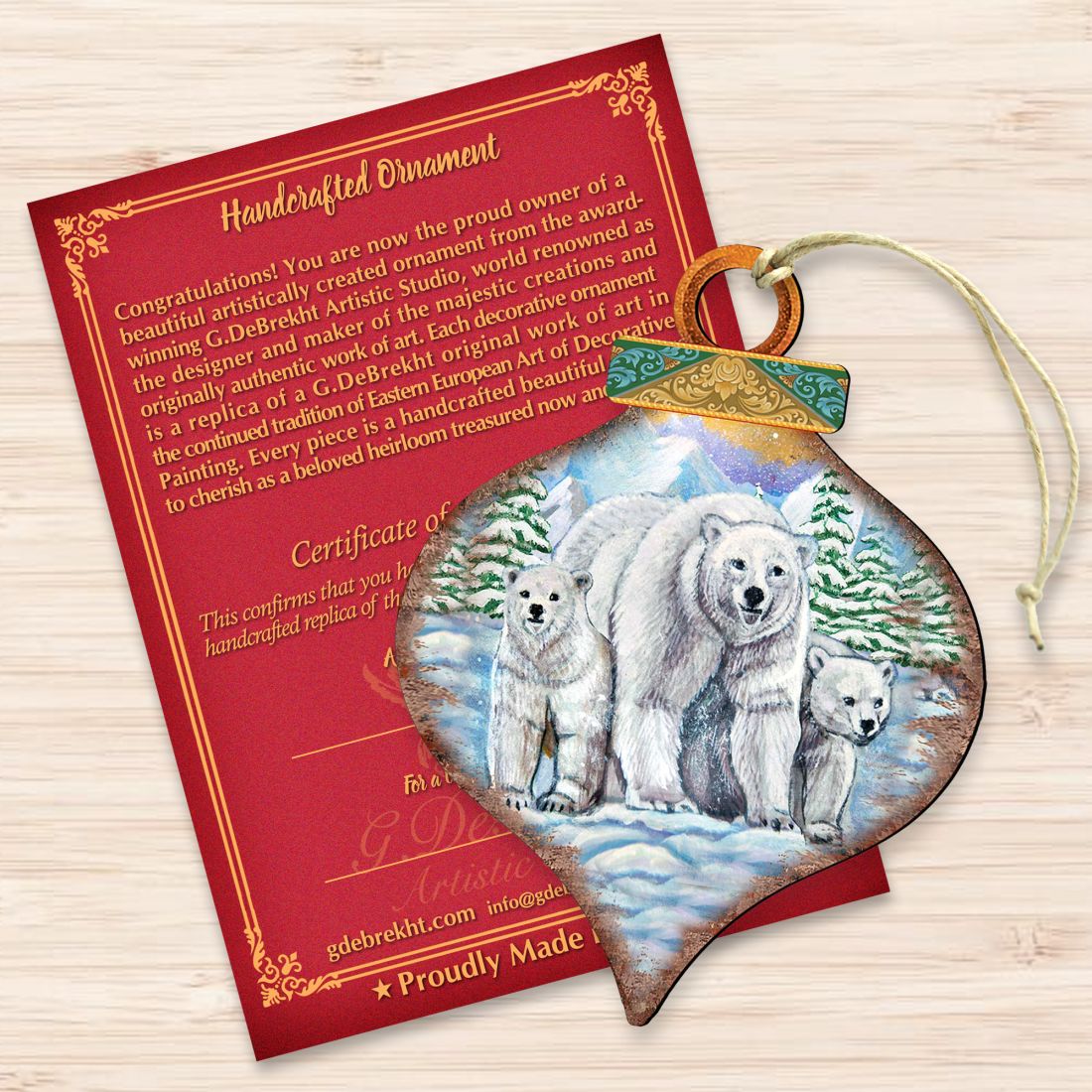 Polar Bears Drop Wooden Ornaments by Nature Wonders - Wildlife Holiday Decor - 8035215