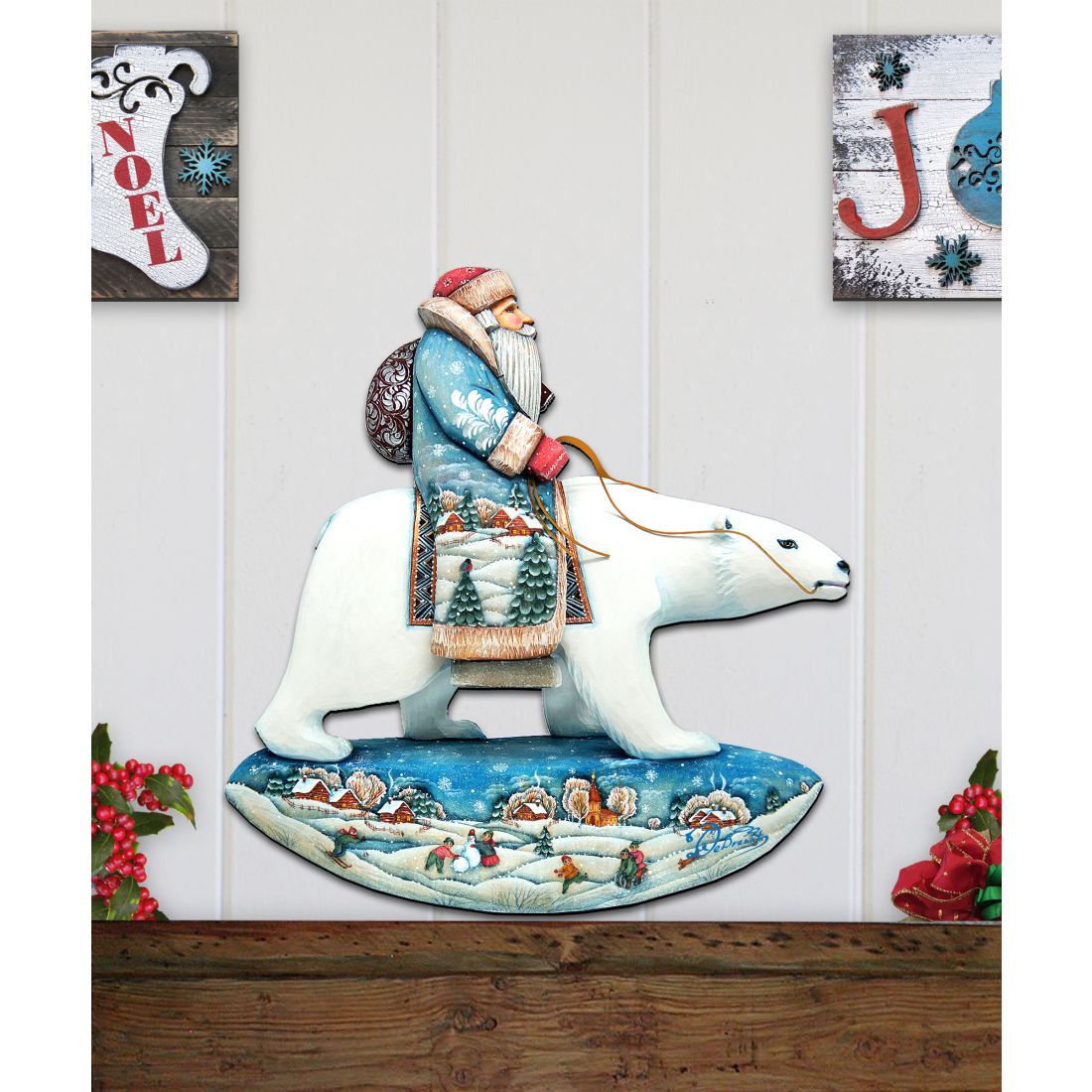 Santa On Polar Bear Christmas Door Decor by G. DeBrekht - Christmas Santa Snowman Decor - 8116382H