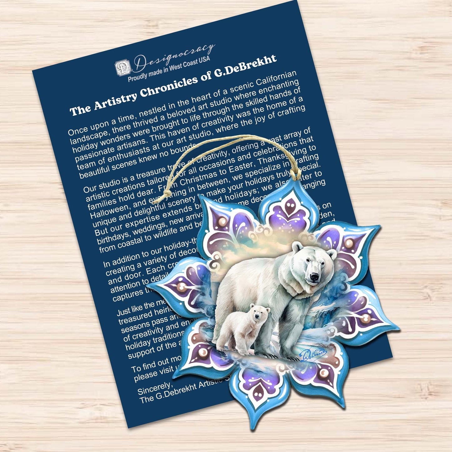 Bears Snowflake Wooden Ornaments Set of 3 by G. Debrekht - Nature Wildlife Decor - 8090143-S3